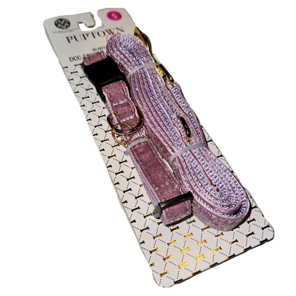 Puptown Chic Adjustable Purple Glitter Velour Dog Collar & Leash Set Size Small - Picture 5 of 15